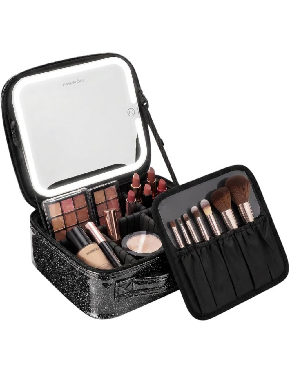 NEW Large Makeup Bag Detachable 4K LED Mirror Rechargeable Travel Case Organizer